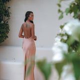Dusty Pink Peace Silk Slip Dress • Open Back Dress • Evening Boho Dress - AYA Sacred Wear