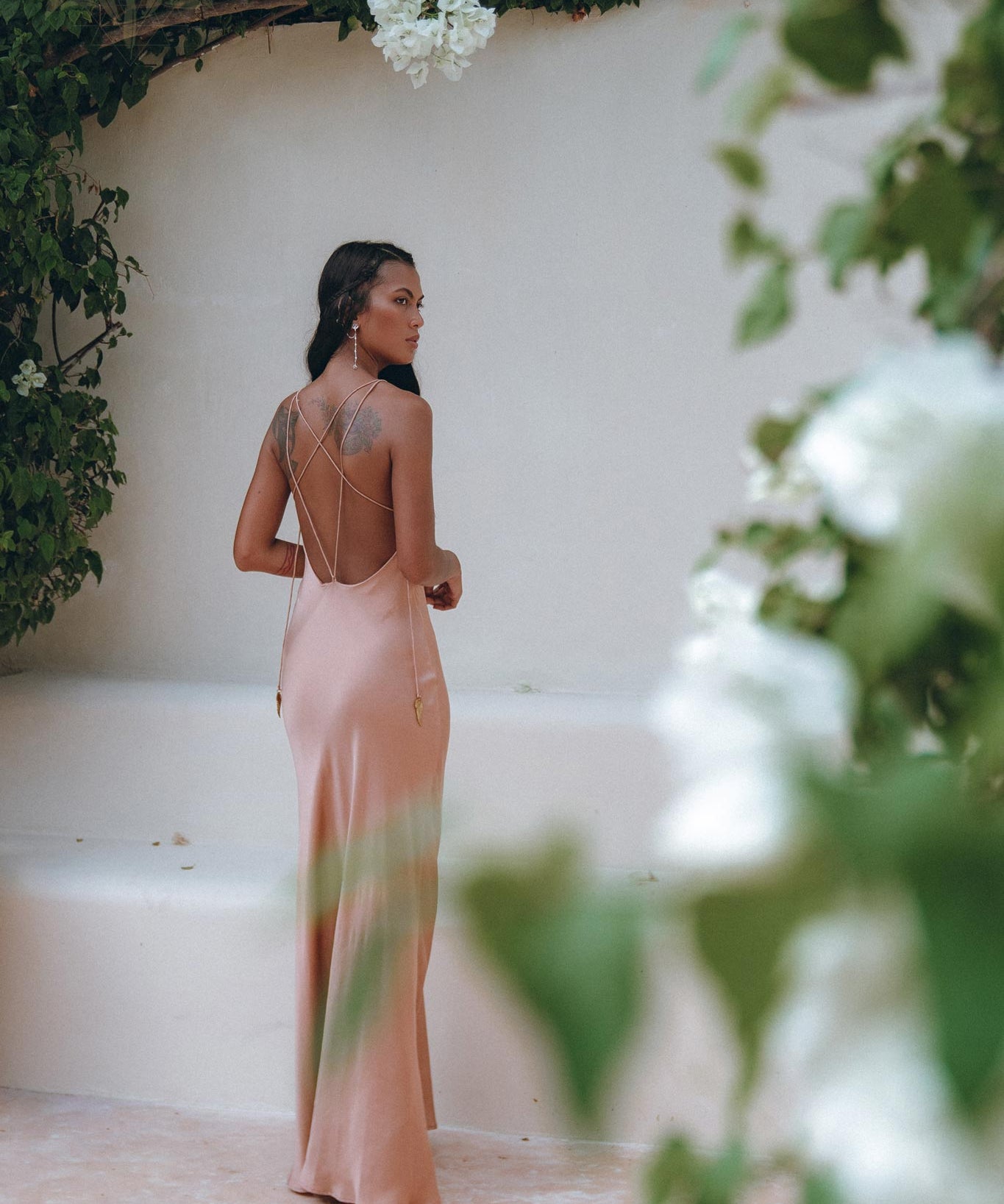 Dusty Pink Peace Silk Slip Dress • Open Back Dress • Evening Boho Dress - AYA Sacred Wear