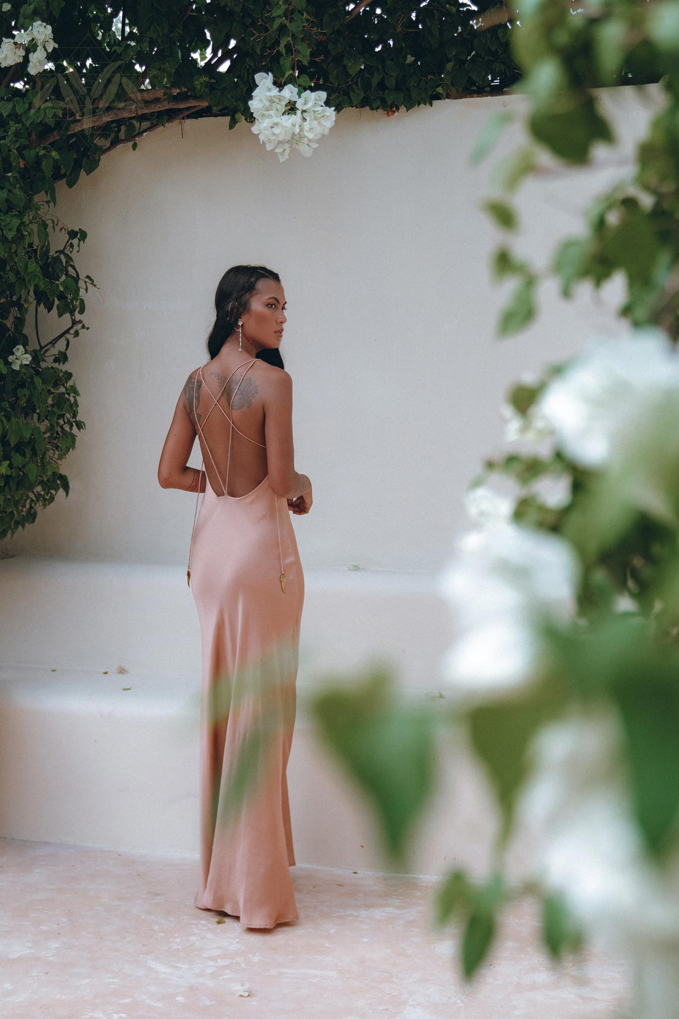Dusty Pink Peace Silk Slip Dress • Open Back Dress • Evening Boho Dress - AYA Sacred Wear