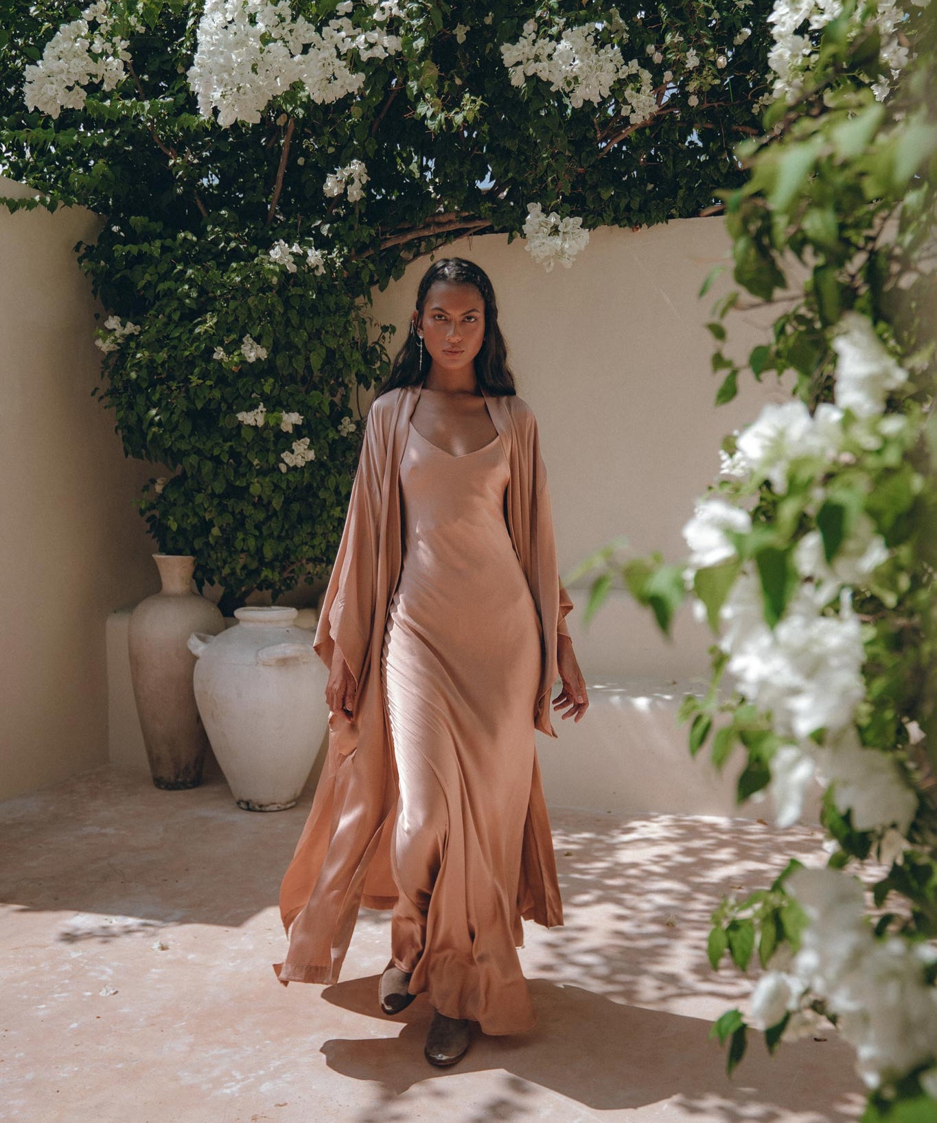 Dusty Pink Peace Silk Slip Dress • Open Back Dress • Evening Boho Dress - AYA Sacred Wear