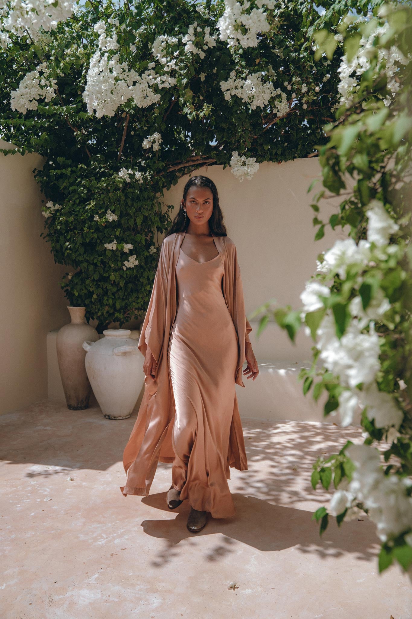 Dusty Pink Peace Silk Slip Dress • Open Back Dress • Evening Boho Dress - AYA Sacred Wear