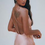 Dusty Pink Peace Silk Slip Dress • Open Back Dress • Evening Boho Dress - AYA Sacred Wear
