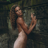 Dusty Pink Peace Silk Slip Dress • Open Back Dress • Evening Boho Dress - AYA Sacred Wear