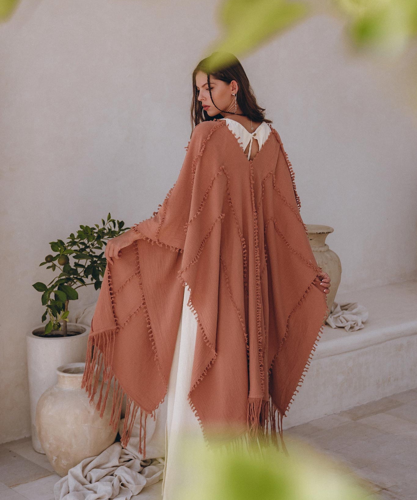 Dusty Pink Poncho Robe • Bridal Cover Up Women • Bohemian Kimono Overcoat - AYA Sacred Wear