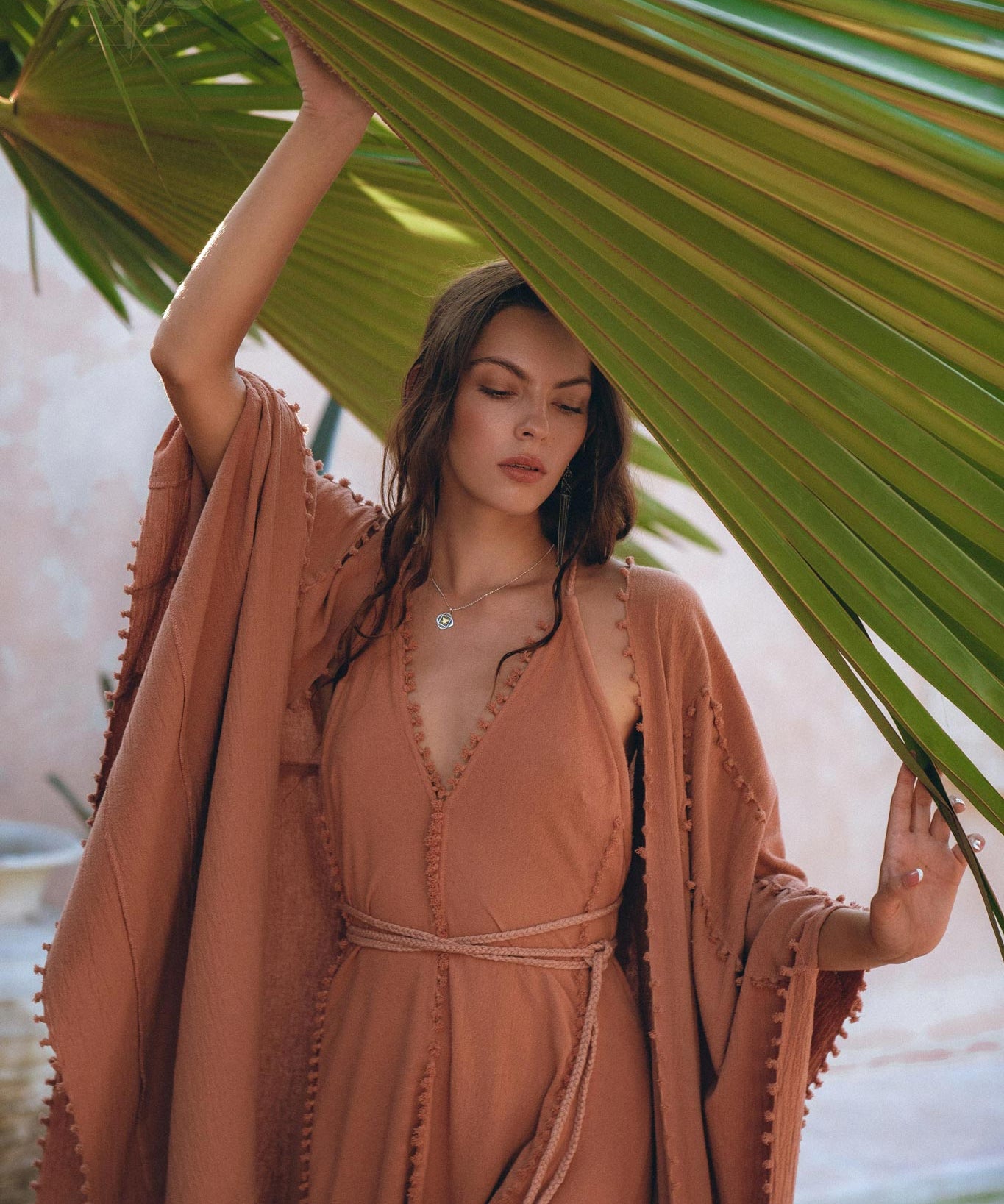 Dusty Pink Poncho Robe • Bridal Cover Up Women • Bohemian Kimono Overcoat - AYA Sacred Wear