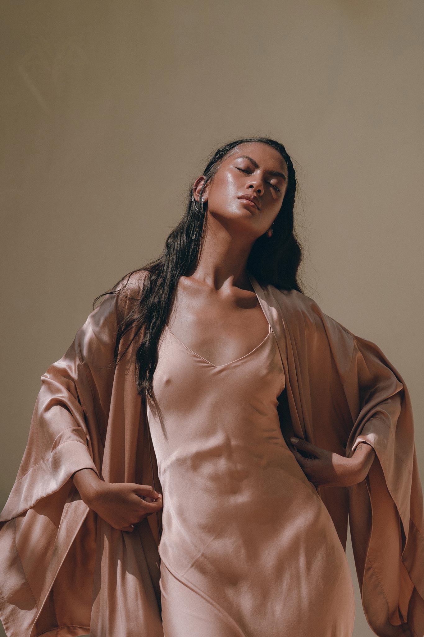 Dusty Pink Silk Robe • Bohemian Kaftan Cardigan • Long Cape for Women - AYA Sacred Wear