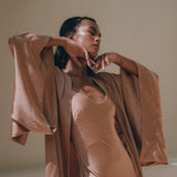 Dusty Pink Silk Robe • Bohemian Kaftan Cardigan • Long Cape for Women - AYA Sacred Wear