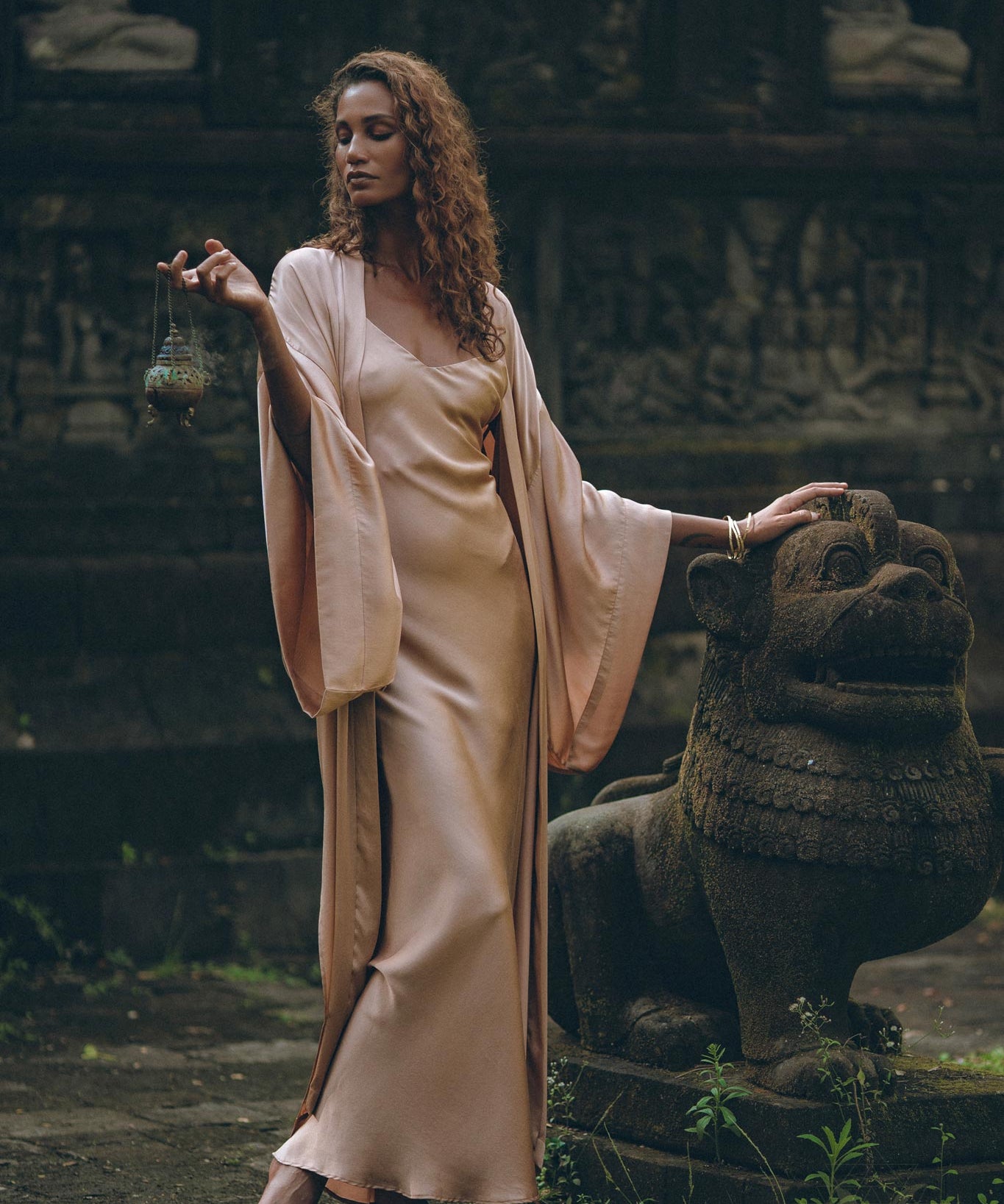 Dusty Pink Silk Robe • Bohemian Kaftan Cardigan • Long Cape for Women - AYA Sacred Wear