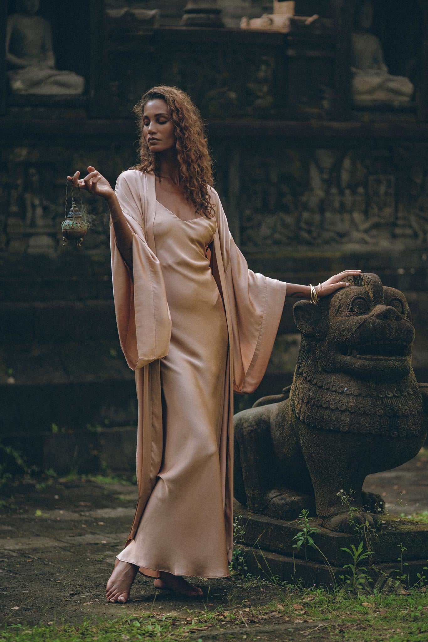 Dusty Pink Silk Robe • Bohemian Kaftan Cardigan • Long Cape for Women - AYA Sacred Wear