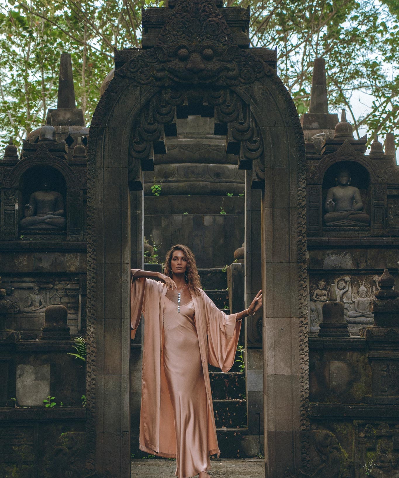 Dusty Pink Silk Robe • Bohemian Kaftan Cardigan • Long Cape for Women - AYA Sacred Wear