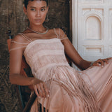Dusty Pink Tribal Goddess Slip Over • Ethnic Handwoven Macrame Net Overlay Dress - AYA Sacred Wear