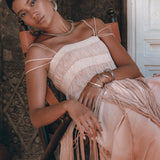 Dusty Pink Tribal Goddess Slip Over • Ethnic Handwoven Macrame Net Overlay Dress - AYA Sacred Wear