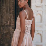 Dusty Pink Tribal Goddess Slip Over • Ethnic Handwoven Macrame Net Overlay Dress - AYA Sacred Wear