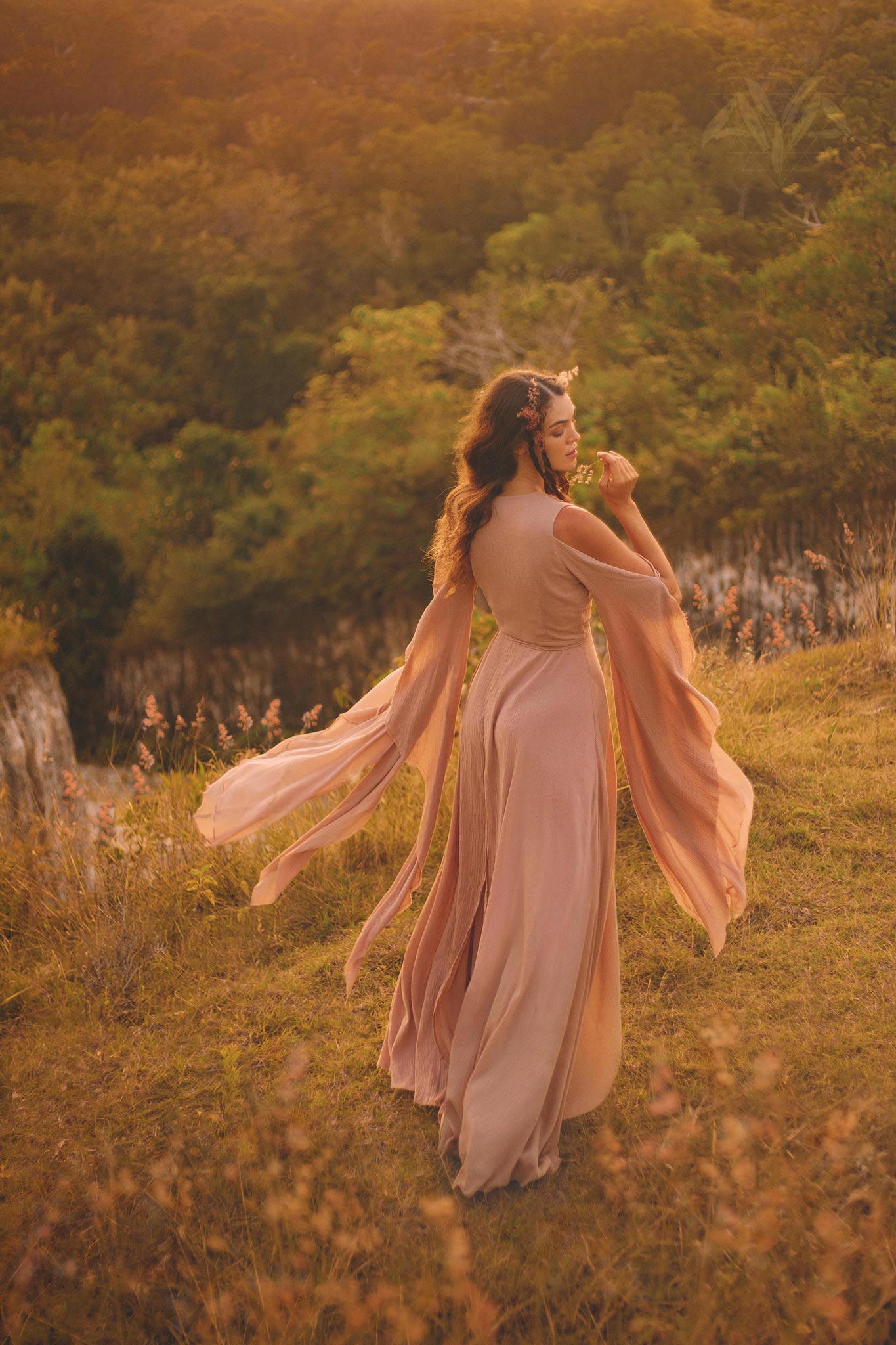 Dusty Rose Makosh Goddess Dress • Organic Bridesmaid Kimono Dress • Cotton Wrap Dress - AYA Sacred Wear