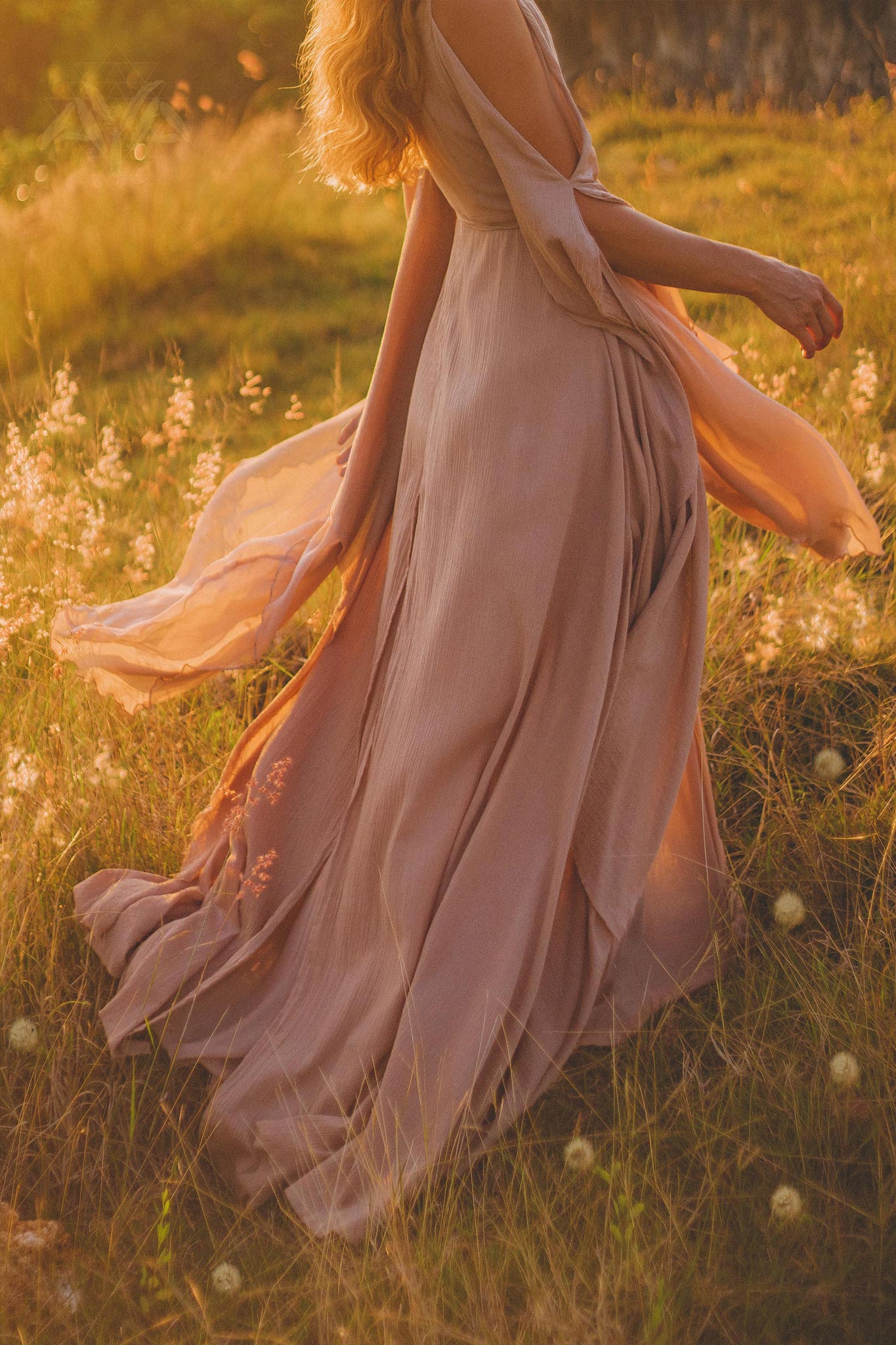 Dusty Rose Makosh Goddess Dress • Organic Bridesmaid Kimono Dress • Cotton Wrap Dress - AYA Sacred Wear