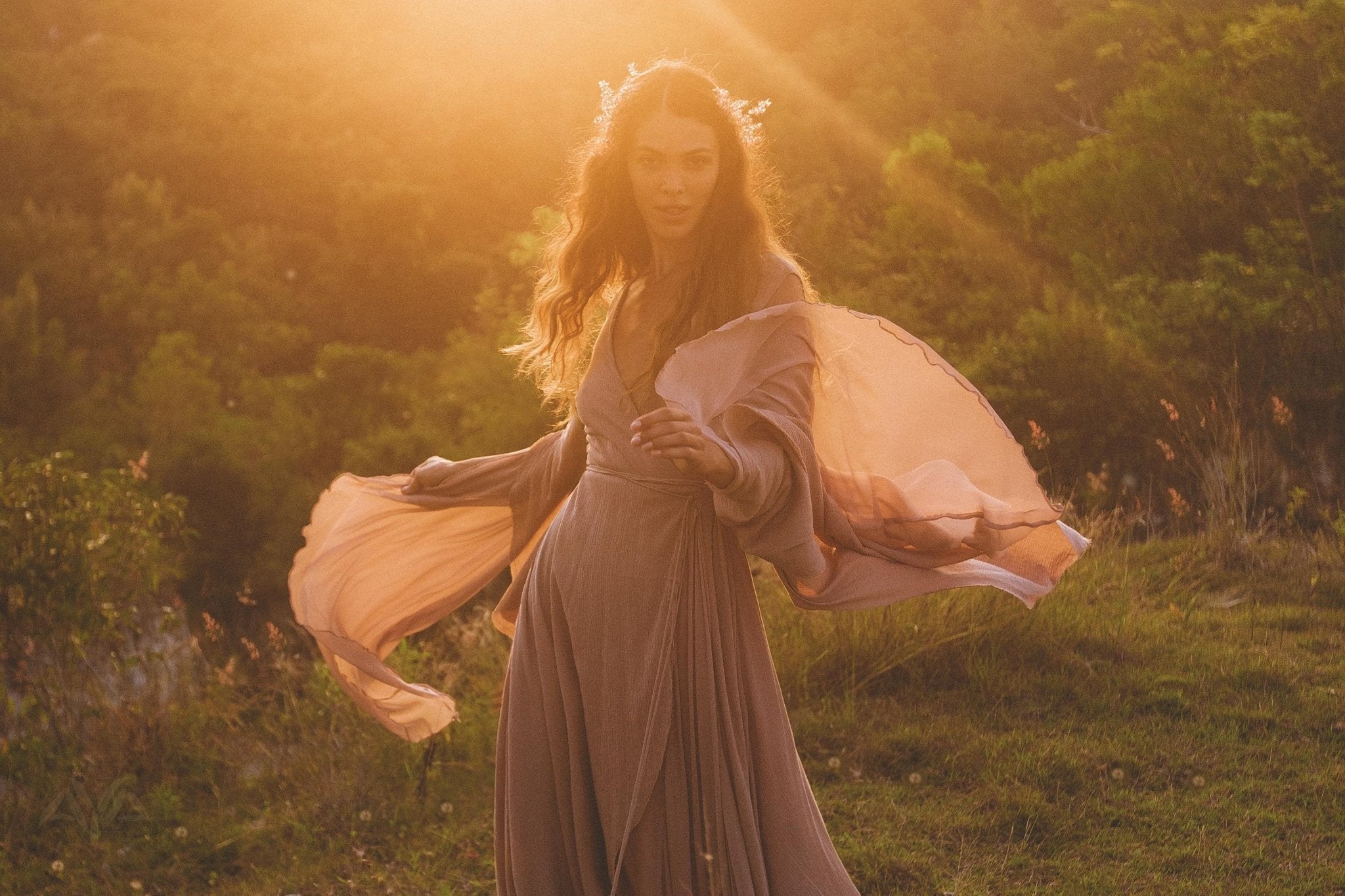 Dusty Rose Makosh Goddess Dress • Organic Bridesmaid Kimono Dress • Cotton Wrap Dress - AYA Sacred Wear