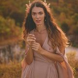 Dusty Rose Makosh Goddess Dress • Organic Bridesmaid Kimono Dress • Cotton Wrap Dress - AYA Sacred Wear