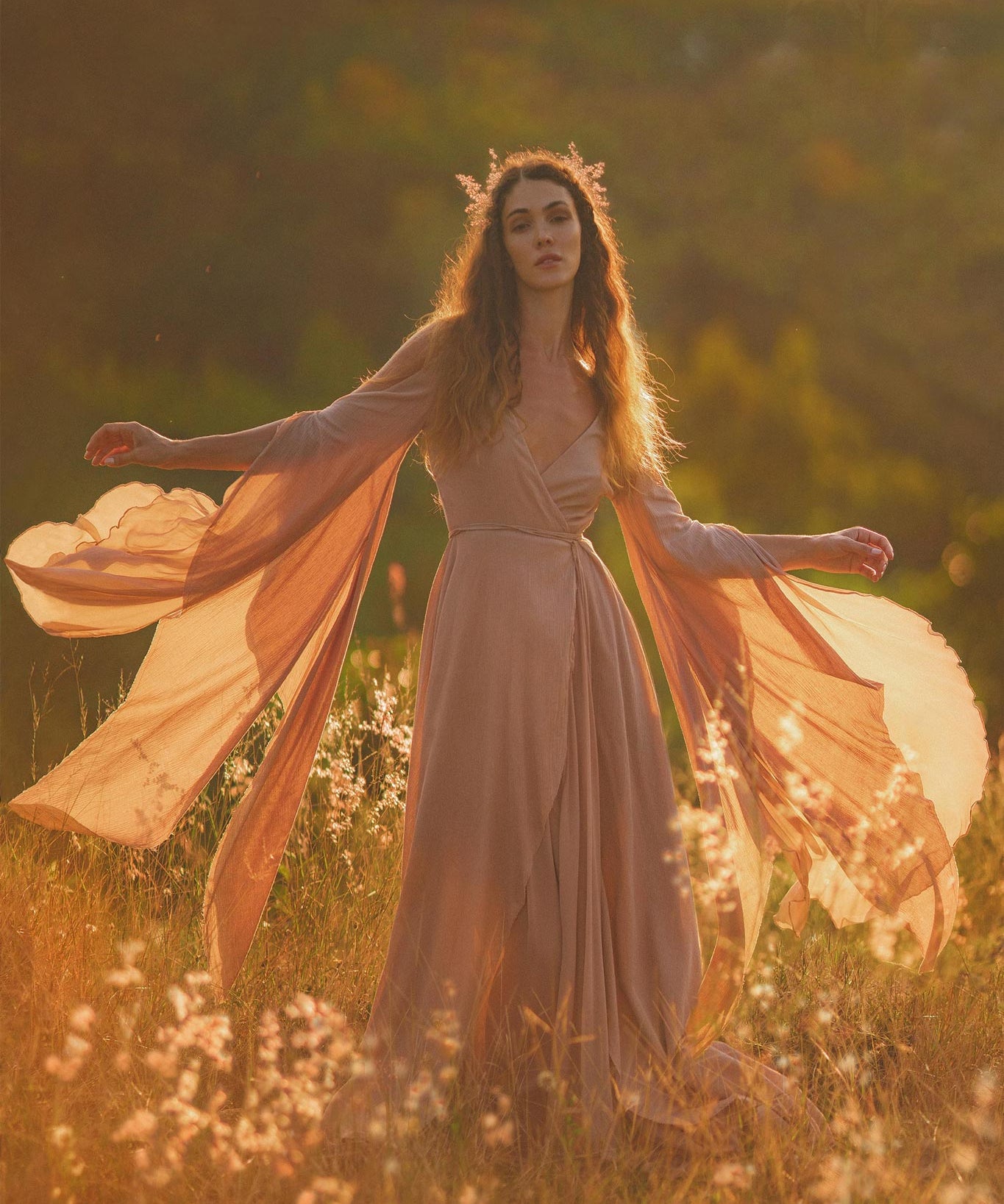 Dusty Rose Makosh Goddess Dress • Organic Bridesmaid Kimono Dress • Cotton Wrap Dress - AYA Sacred Wear