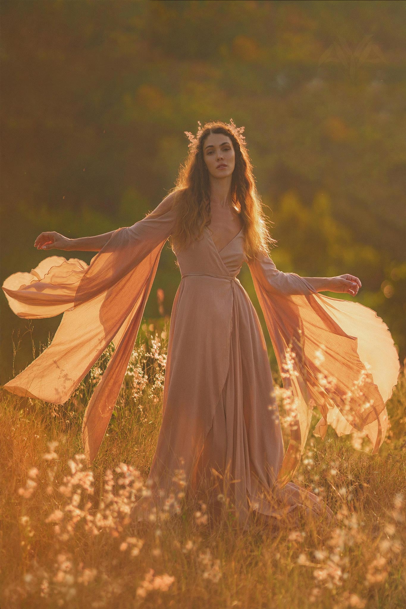 Dusty Rose Makosh Goddess Dress • Organic Bridesmaid Kimono Dress • Cotton Wrap Dress - AYA Sacred Wear