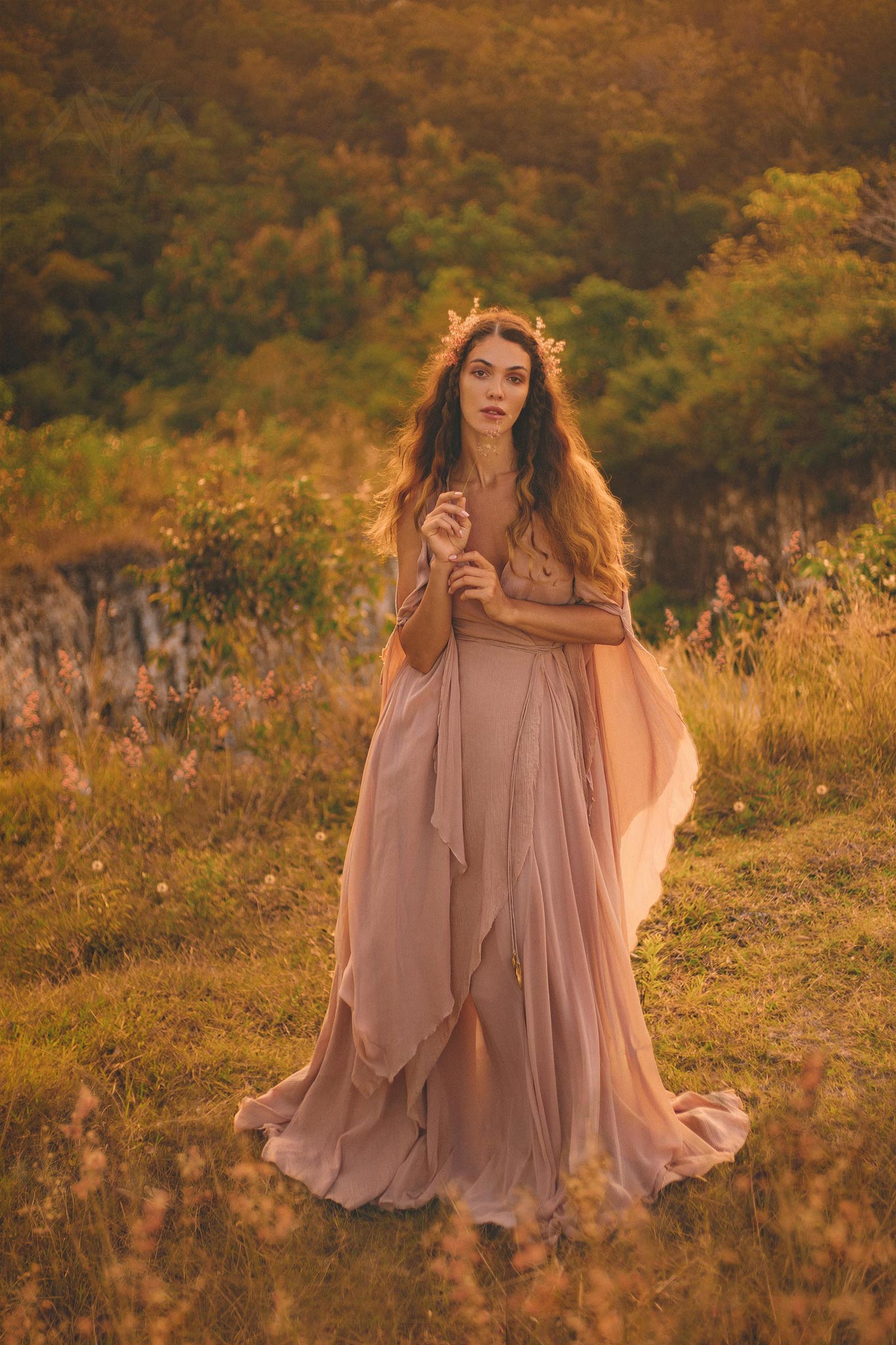 Dusty Rose Makosh Goddess Dress • Organic Bridesmaid Kimono Dress • Cotton Wrap Dress - AYA Sacred Wear