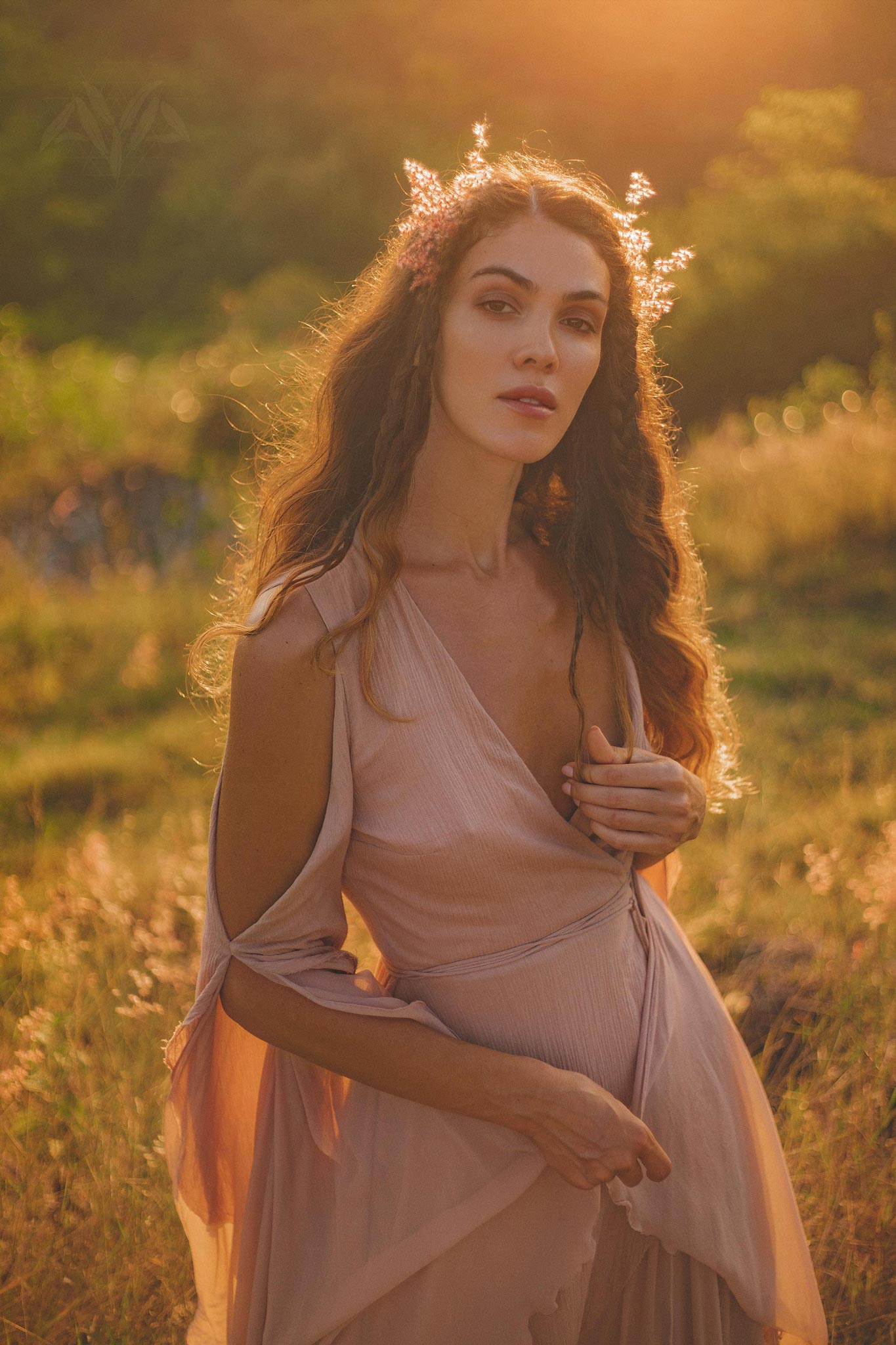 Dusty Rose Makosh Goddess Dress • Organic Bridesmaid Kimono Dress • Cotton Wrap Dress - AYA Sacred Wear