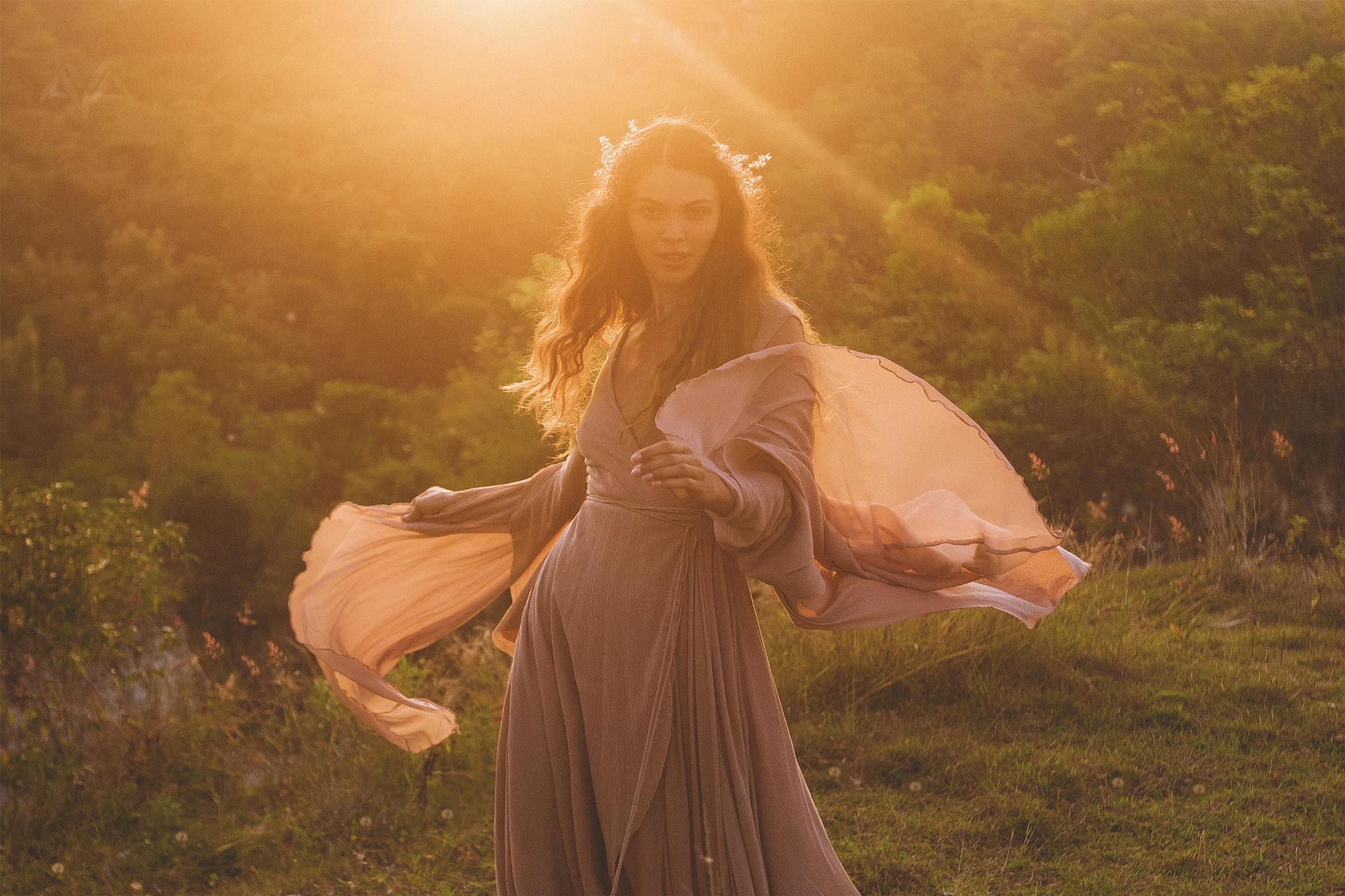 Dusty Rose Makosh Goddess Dress • Organic Bridesmaid Kimono Dress • Cotton Wrap Dress - AYA Sacred Wear