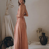 Dusty Rose Organic Boho Dress with Hand Loomed Tassels - AYA Sacred Wear