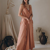 Dusty Rose Organic Boho Dress with Hand Loomed Tassels - AYA Sacred Wear