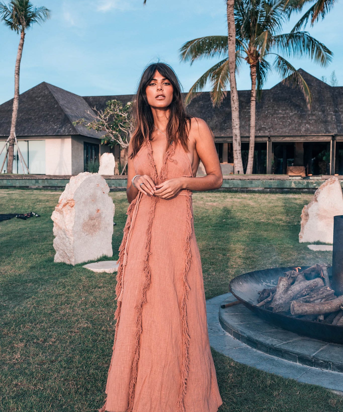 Dusty Rose Organic Boho Dress with Hand Loomed Tassels - AYA Sacred Wear