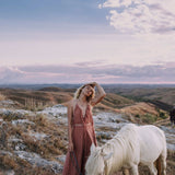 Dusty Rose Organic Boho Dress with Hand Loomed Tassels - AYA Sacred Wear