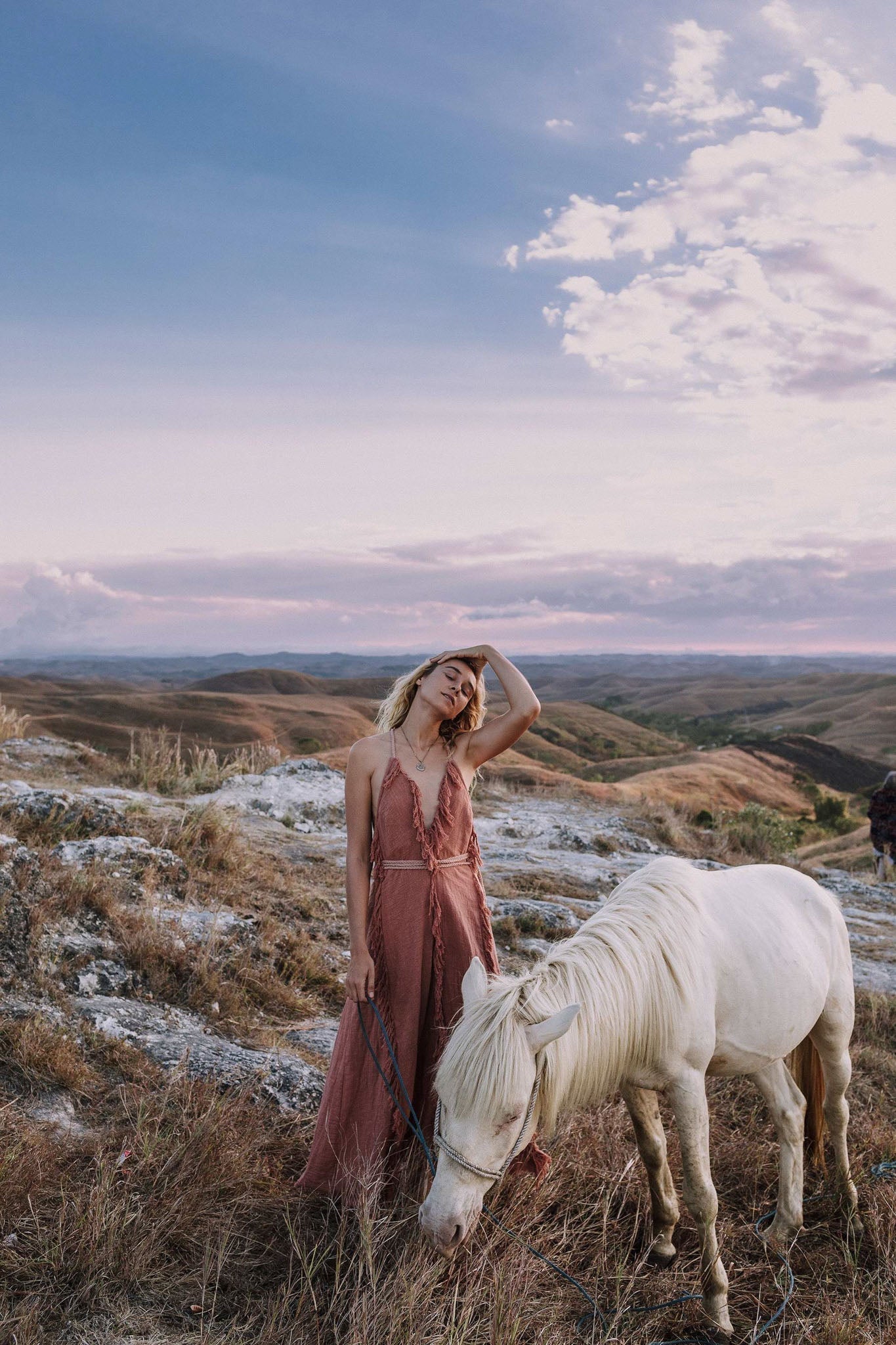 Dusty Rose Organic Boho Dress with Hand Loomed Tassels - AYA Sacred Wear