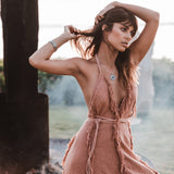 Dusty Rose Organic Boho Dress with Hand Loomed Tassels - AYA Sacred Wear
