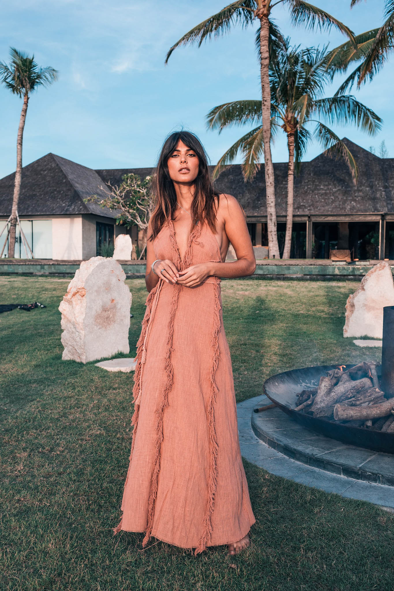 Dusty Rose Organic Boho Dress with Hand Loomed Tassels - AYA Sacred Wear