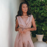 Dusty Pink Braided Overalls, Boho Cold Shoulder Maxi Jumpsuit Women - AYA Sacred Wear