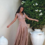 Dusty Pink Braided Overalls, Boho Cold Shoulder Maxi Jumpsuit Women - AYA Sacred Wear