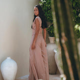 Dusty Pink Braided Overalls, Boho Cold Shoulder Maxi Jumpsuit Women - AYA Sacred Wear
