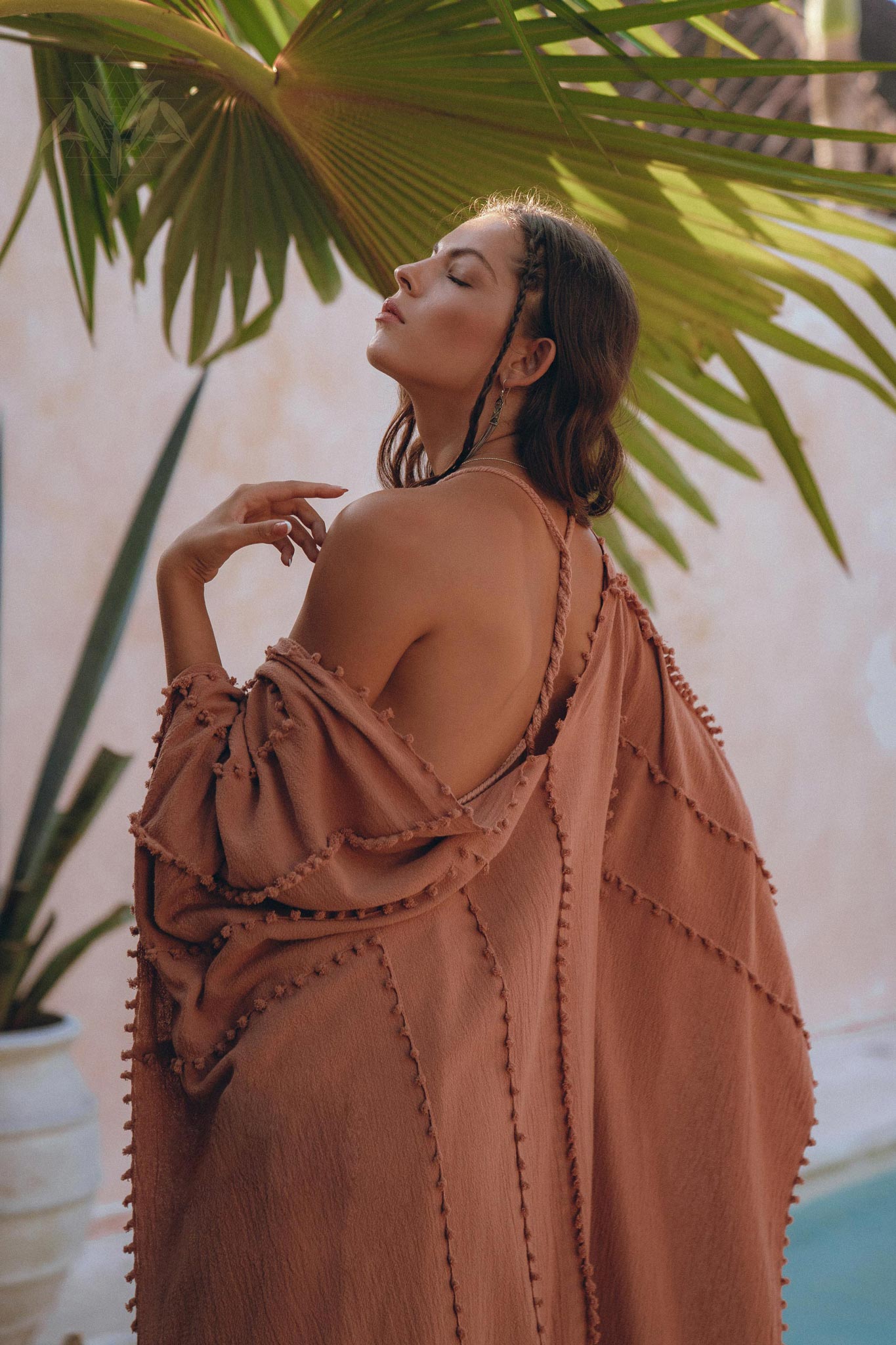 Dusty Pink Poncho Robe, Bridal Cover Up Women, Bohemian Kimono Overcoat - AYA Sacred Wear