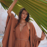 Dusty Pink Poncho Robe, Bridal Cover Up Women, Bohemian Kimono Overcoat - AYA Sacred Wear