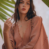 Dusty Pink Poncho Robe, Bridal Cover Up Women, Bohemian Kimono Overcoat - AYA Sacred Wear