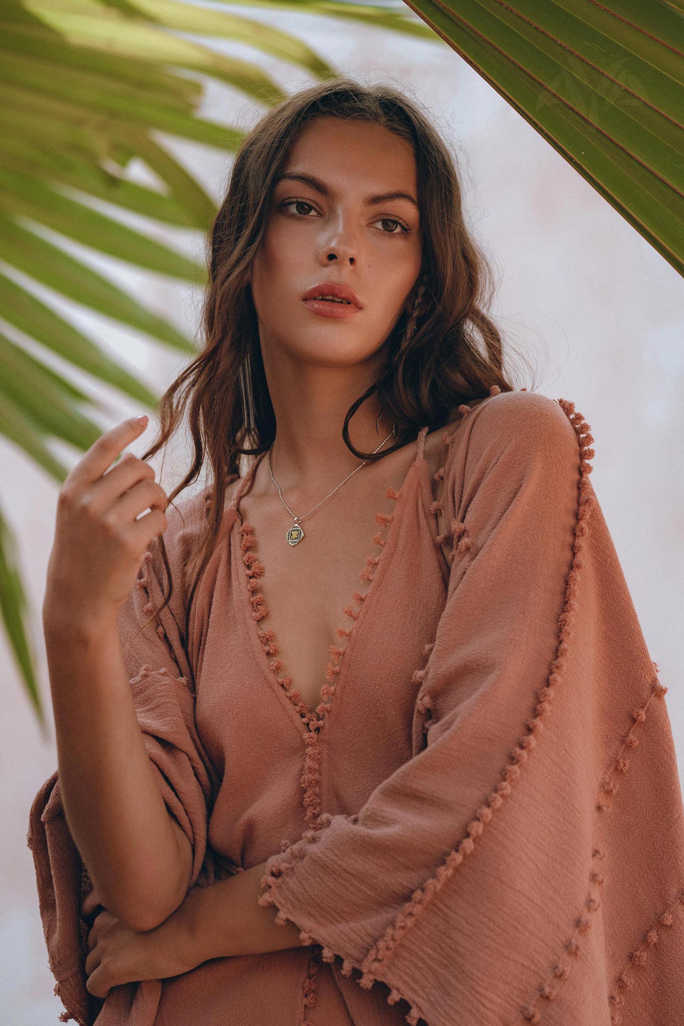 Dusty Pink Poncho Robe, Bridal Cover Up Women, Bohemian Kimono Overcoat - AYA Sacred Wear