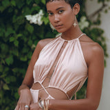 Dusty Pink Maxi Adjustable Dress, Open Back Sides Belly Dress - AYA Sacred Wear