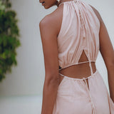 Dusty Pink Maxi Adjustable Dress, Open Back Sides Belly Dress - AYA Sacred Wear