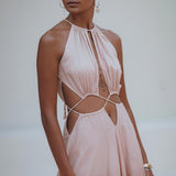 Dusty Pink Maxi Adjustable Dress, Open Back Sides Belly Dress - AYA Sacred Wear