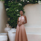 Dusty Pink Maxi Adjustable Dress, Open Back Sides Belly Dress - AYA Sacred Wear