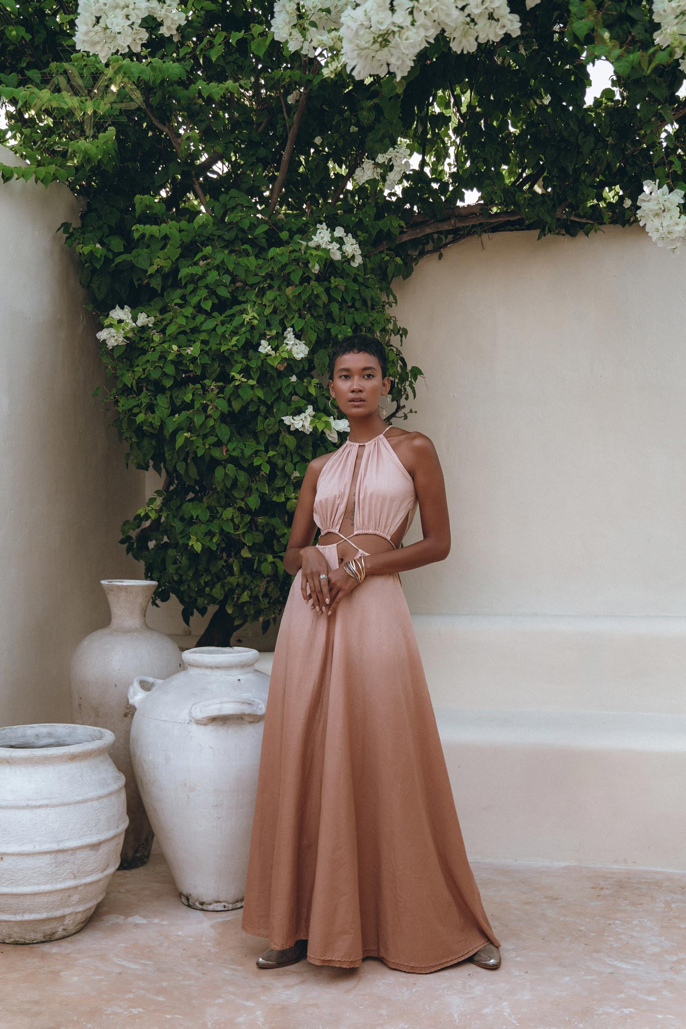 Dusty Pink Maxi Adjustable Dress, Open Back Sides Belly Dress - AYA Sacred Wear