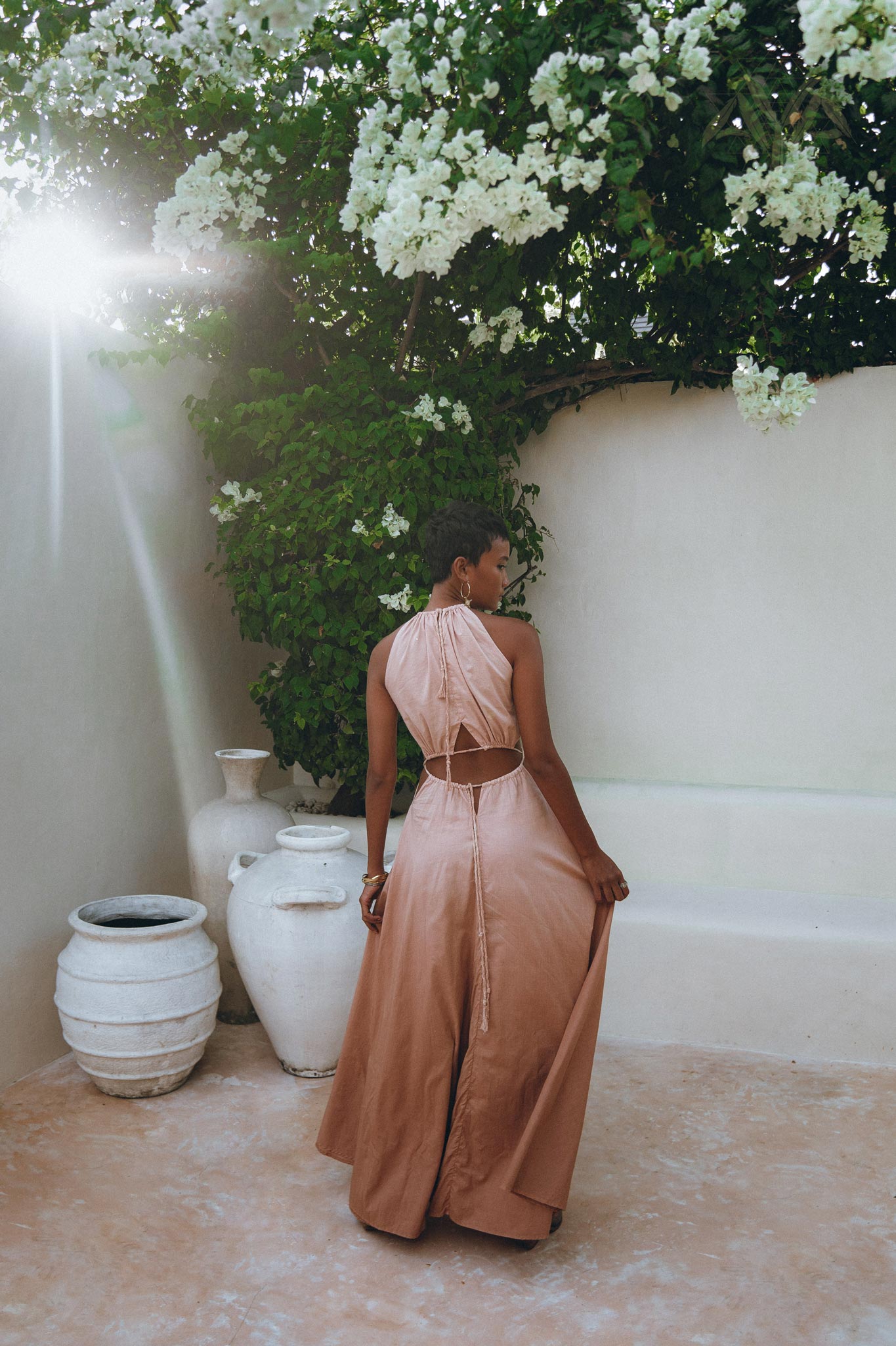Dusty Pink Maxi Adjustable Dress, Open Back Sides Belly Dress - AYA Sacred Wear