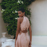 Dusty Pink Maxi Adjustable Dress, Open Back Sides Belly Dress - AYA Sacred Wear