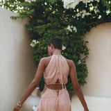 Dusty Pink Maxi Adjustable Dress, Open Back Sides Belly Dress - AYA Sacred Wear