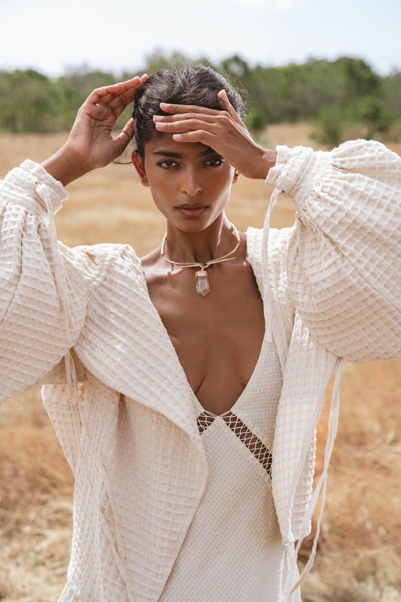 Elven Handwoven Cotton Jacket with Hood, Corset Lace Back, Boho Bali Ritual Coat - AYA Sacred Wear