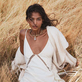 Elven Handwoven Cotton Jacket with Hood, Corset Lace Back, Boho Bali Ritual Coat - AYA Sacred Wear